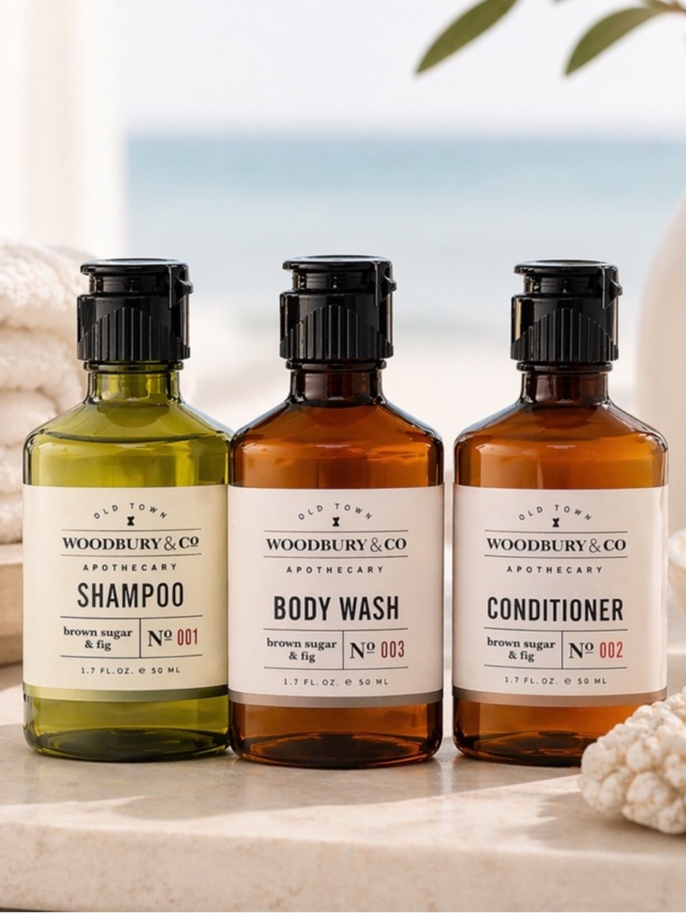 WOODBURY & CO Brown Sugar Fig Travel Bath Set Shampoo Body Wash Conditioner NWT